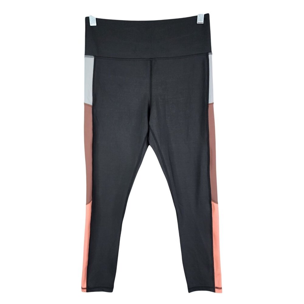 Womens Black Zyia Active Leggings Gray Brown Peach Colorblock Size 6-8